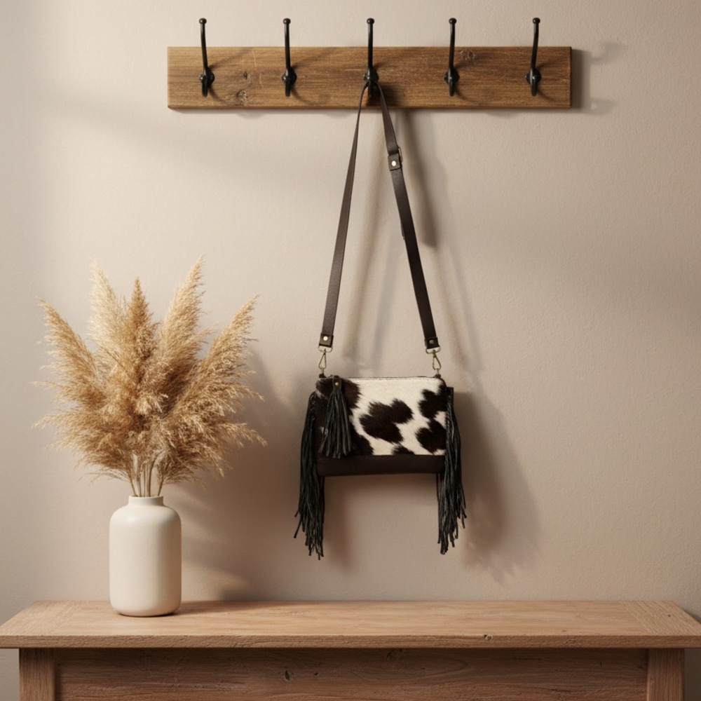 Cowhide Fringe Bag Western Boho Leather Crossbody Clutch One of a Kind Festival